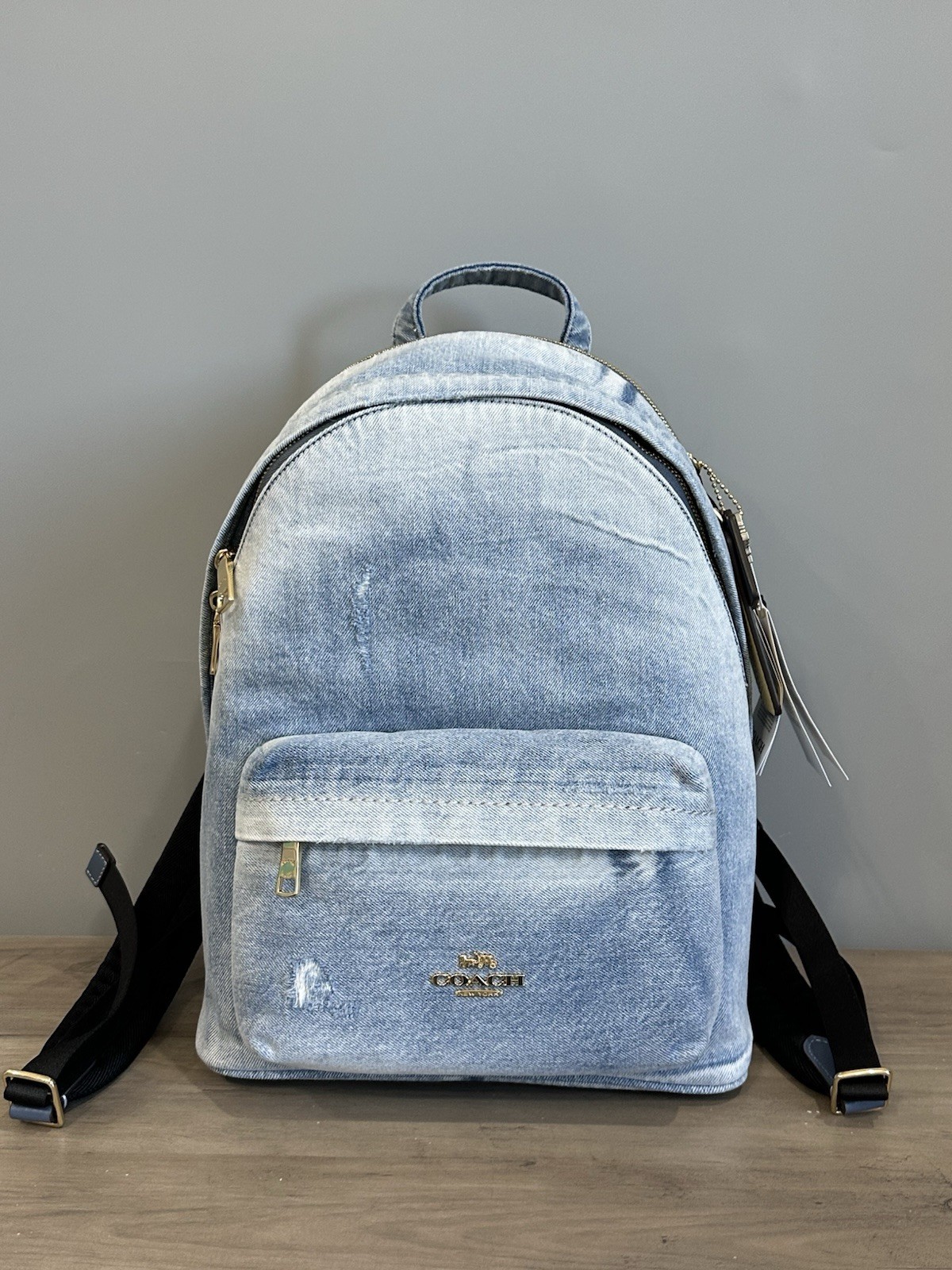 NWT Coach Taylor Small Backpack Loved Denim With Charms Light Indigo CEF27