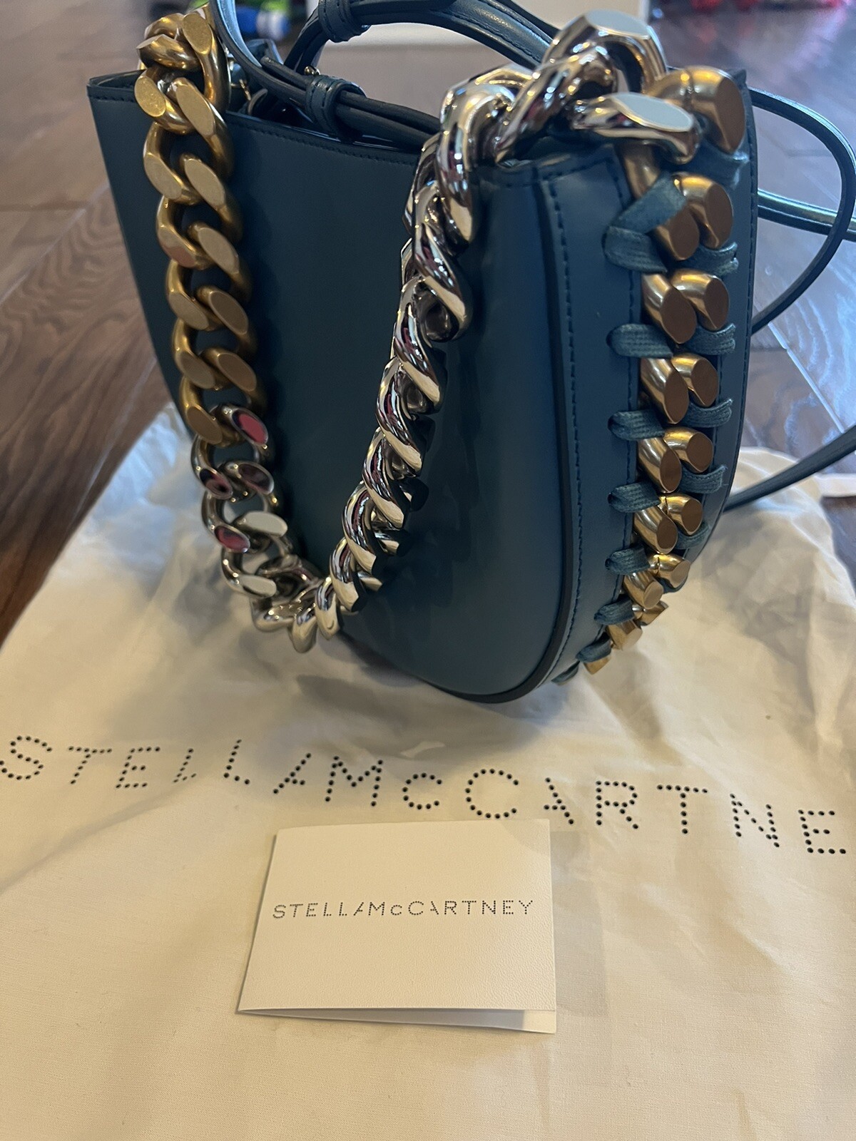 Beautiful! New STELLA MCCARTNEY Frayme Faux Leather Shoulder Bag Teal