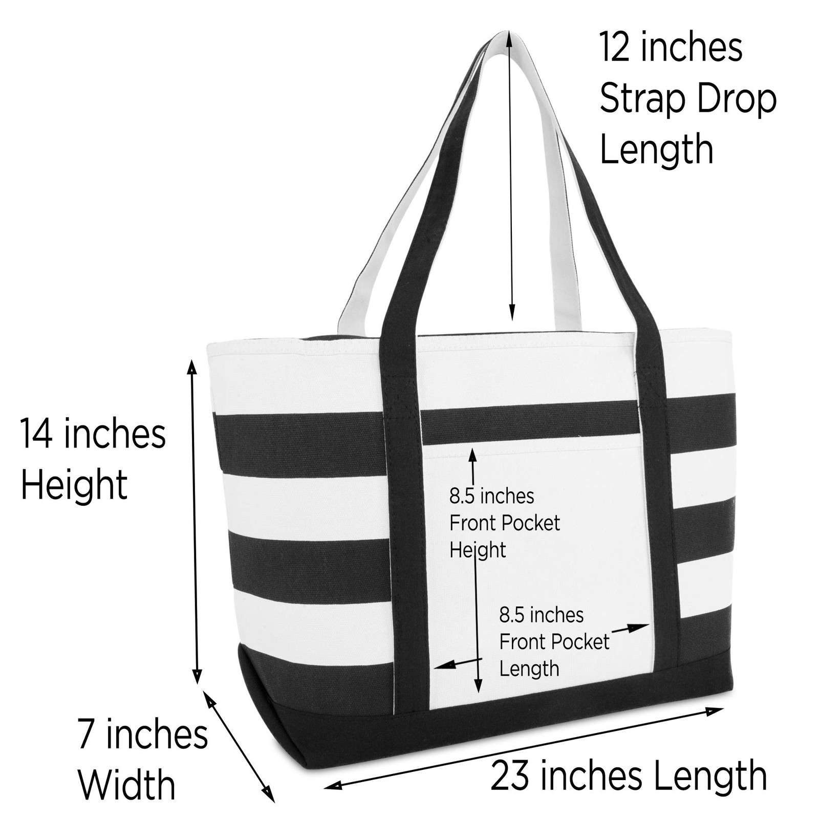 Striped Boat Bag Premium Cotton Canvas Tote in Black