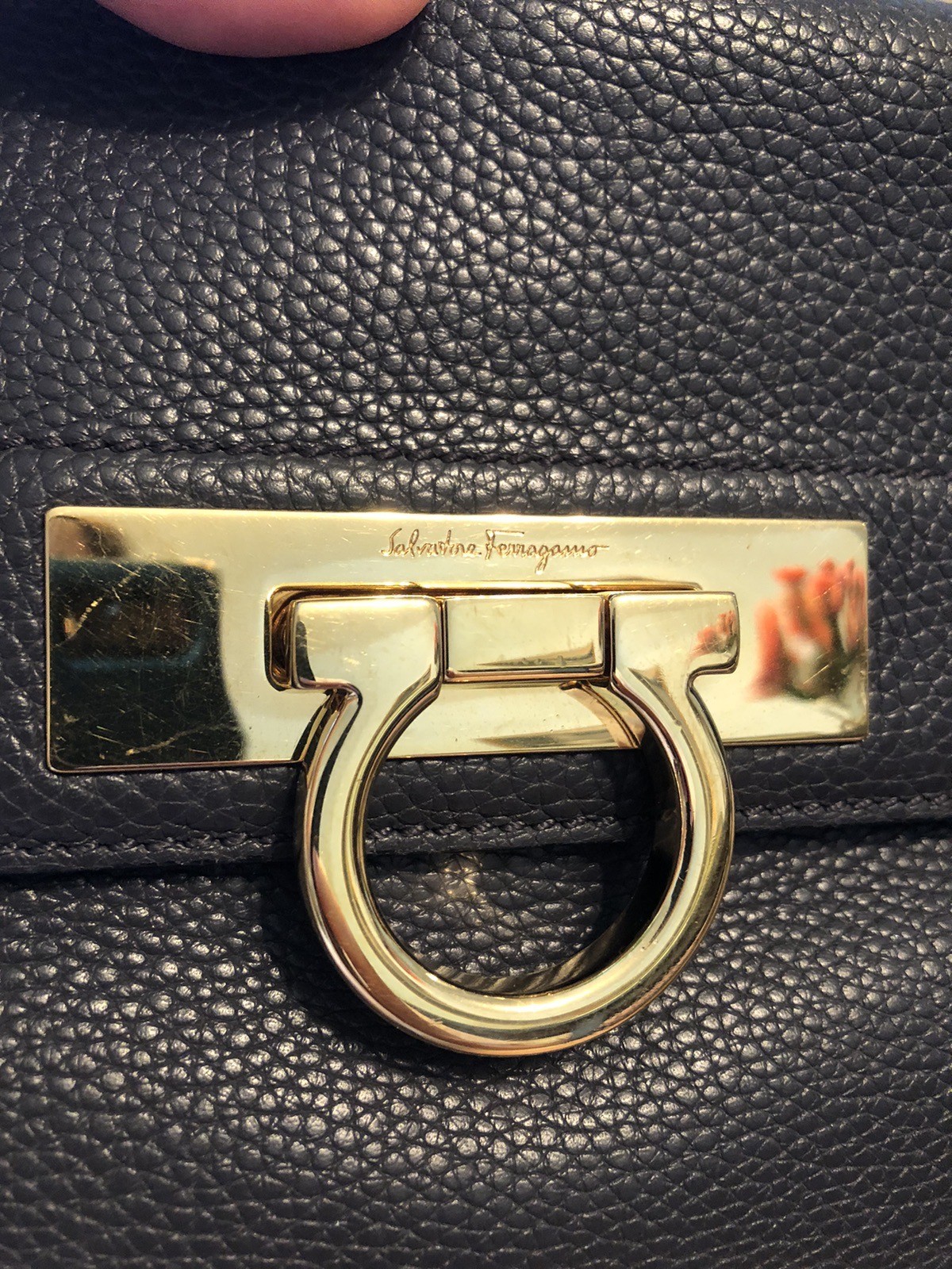 Salvatore Ferragamo Gancini Leather Buckle Clutch Gray Bag
