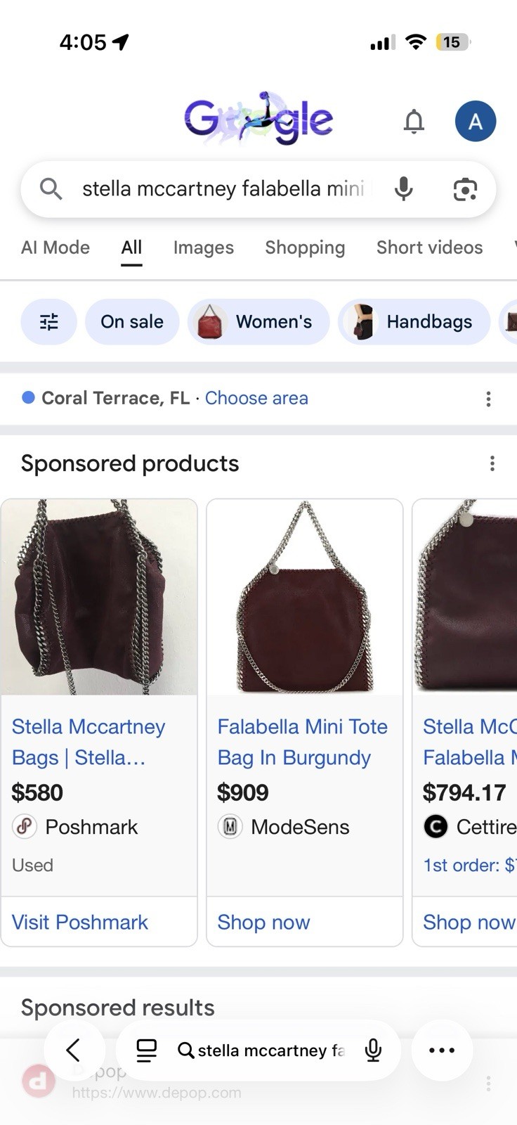 Stella McCartney Falabella Mini Tote Burgundy Chain Strap Magnetic w Dust Bag