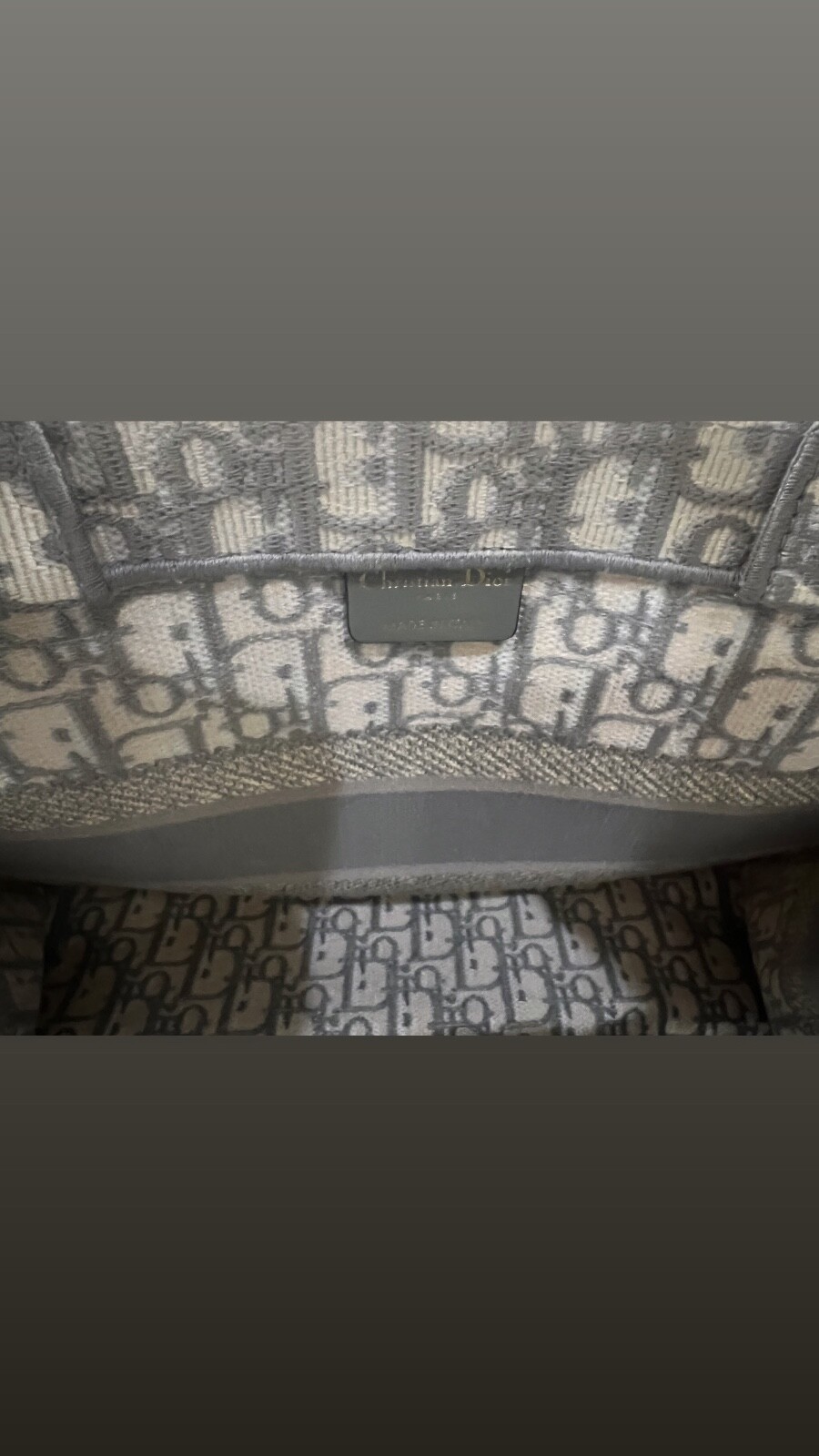 Ecru and Gray Dior Oblique Embroidery (36 x 27.5 x 16.5 cm)