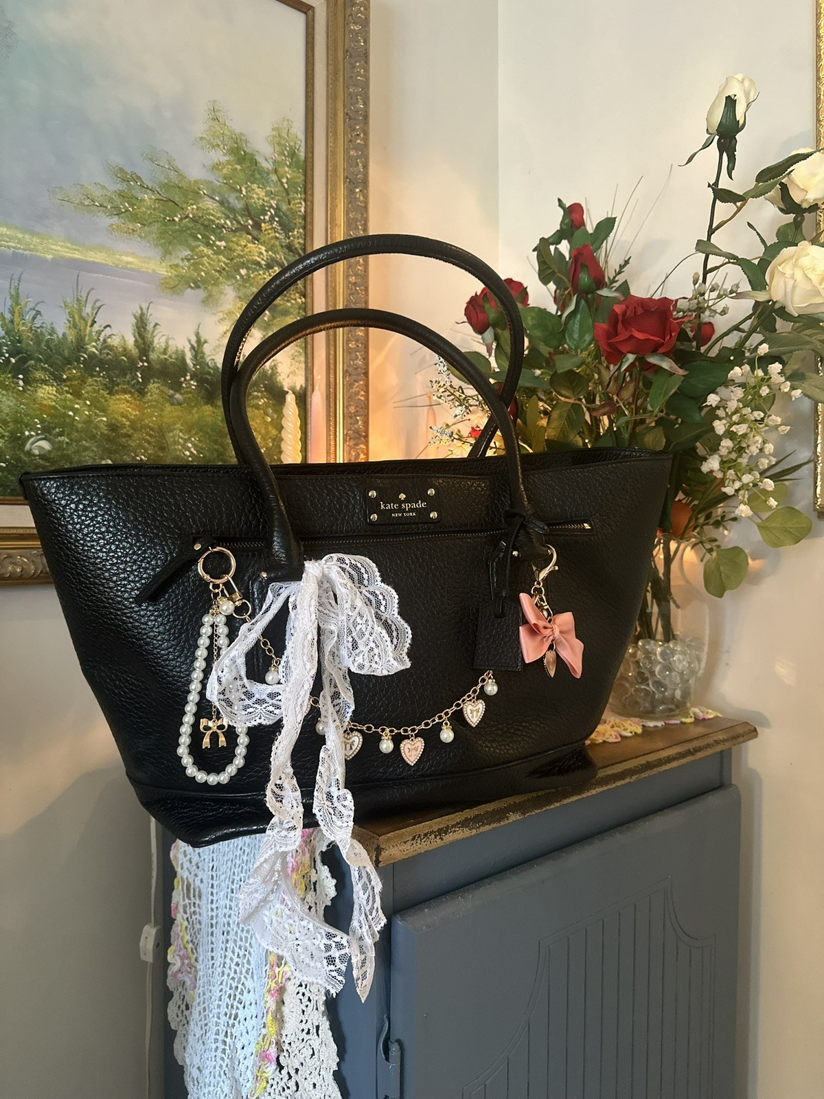 Kate Spade Bay Street Medium/Large Harmony Black Leather Tote Shoulder Bag Purse