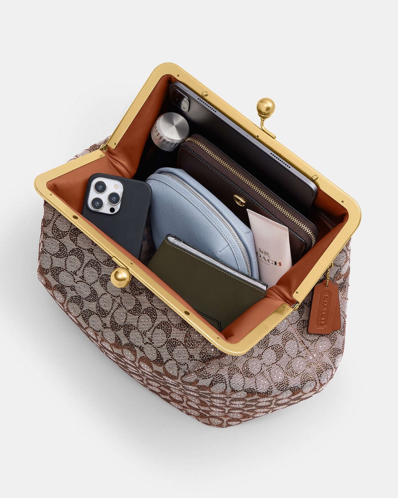 Coach Large Kisslock Frame Bag in Crystal Signature Jacquard
