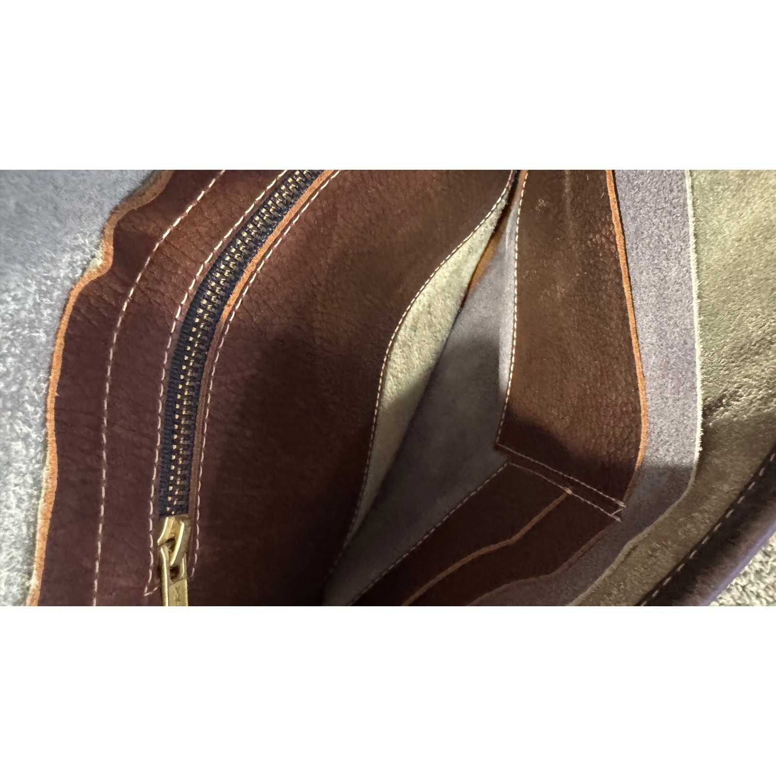 Vintage Brown Leather Calf Hair on Hide Messenger bag 11x12x3″ EUC Made in USA