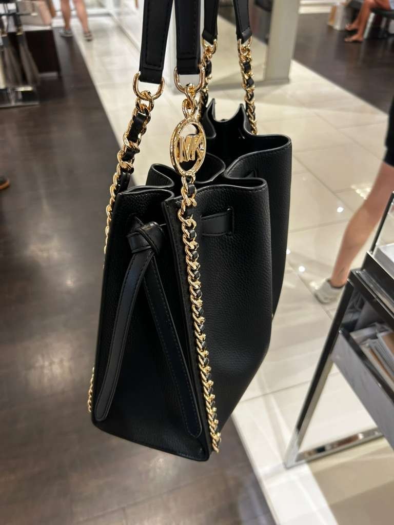 Michael Kors Mina Women Large Fashion Purse Tote Shoulder Handbag Black Gold MK