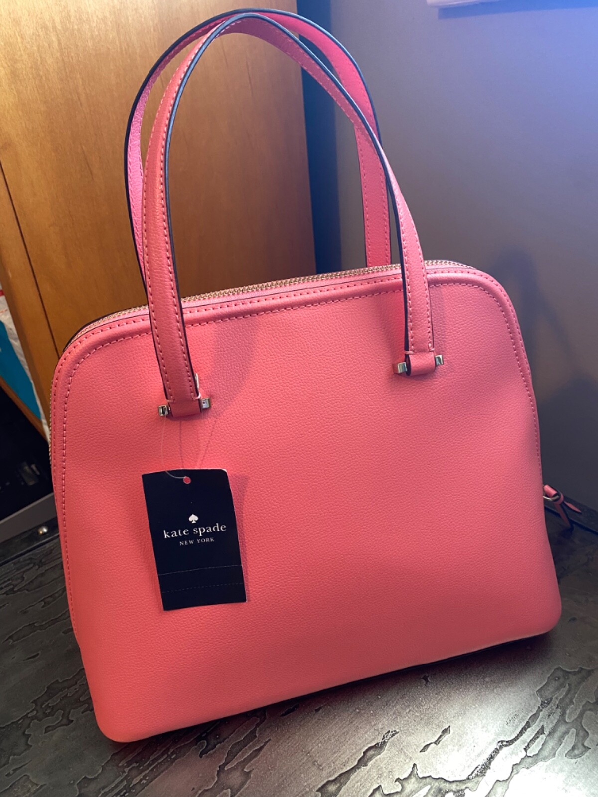 Kate Spade New York Patterson Dr. pebbled emboss Dome Purse for Women Peach nect