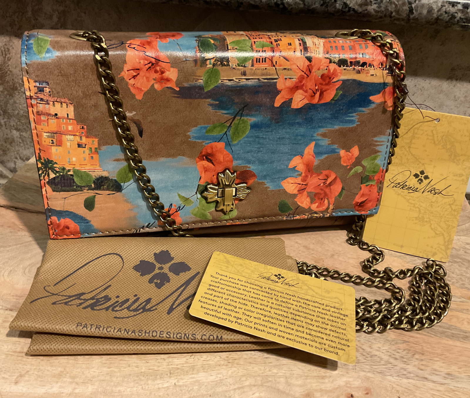 PATRICIA NASH Giada French Riviera Chain Leather Crossbody Bag P941530 NWT