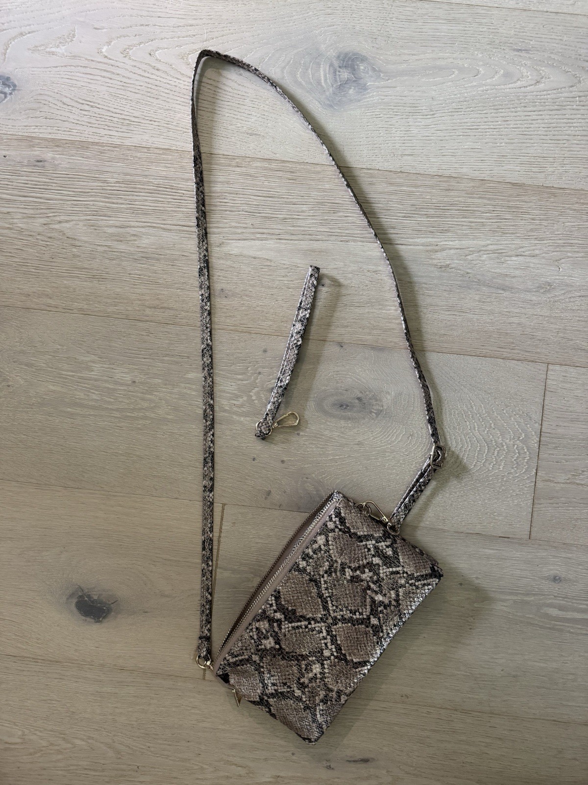 Snake Print Crossbody Wallet Bag w/ Detachable Strap, Wristlet, Zip, Pockets