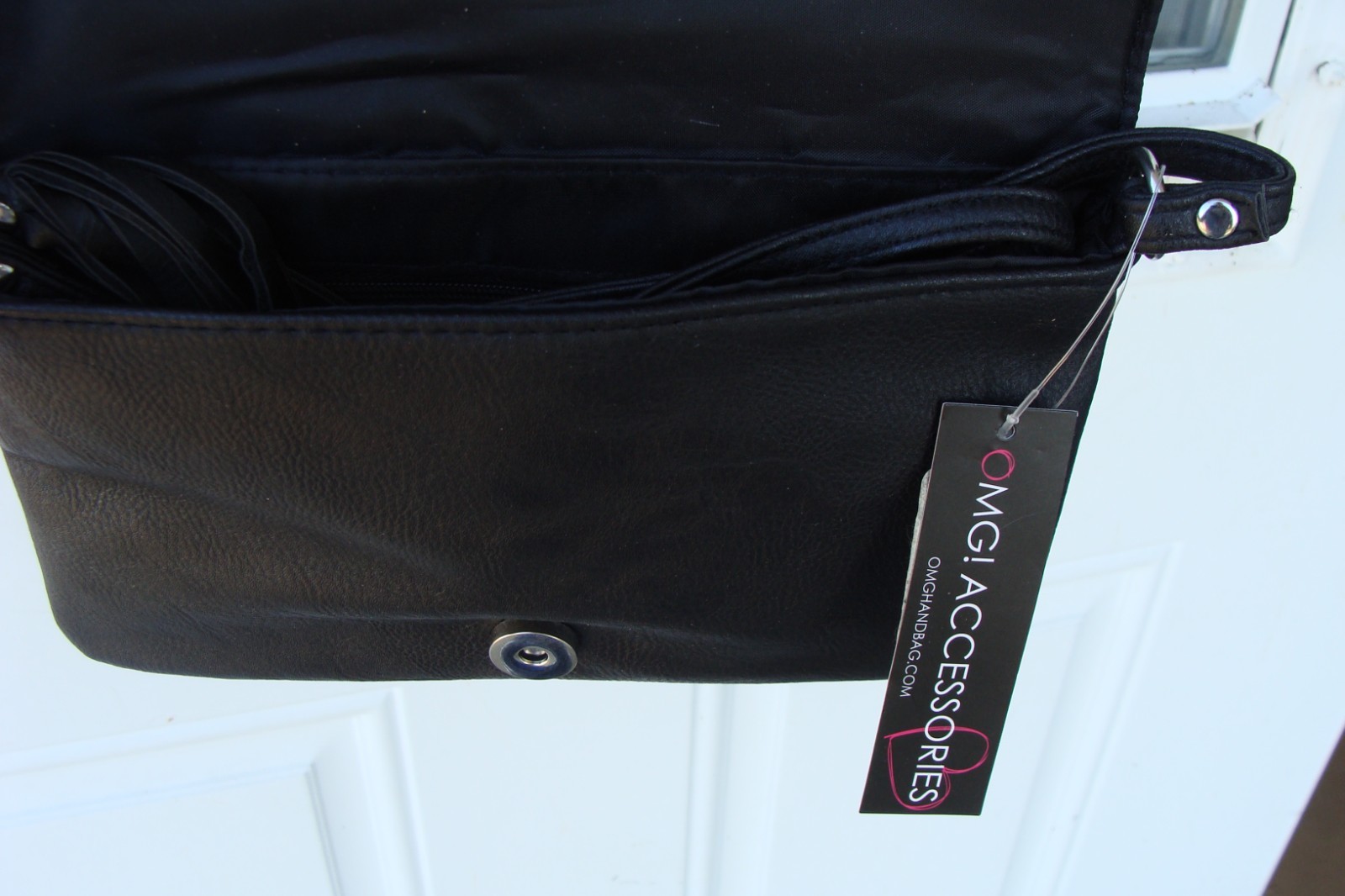 new handbag black vinyl crossbody bag studded leopard print OMG! ACCESSORIES