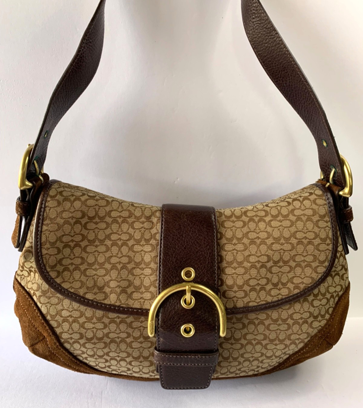COACH Y2K 6808 Vintage Soho Shoulder Bag Purse Brown Leather and Suede Trim