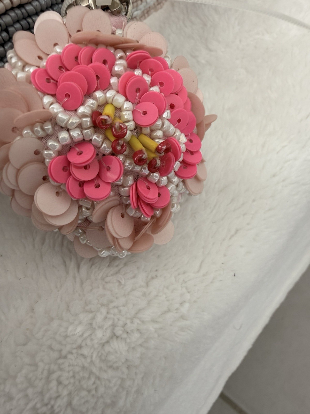 Handcrafted In India Pink Flower Rose Beaded Bag With Charm Viral NWT