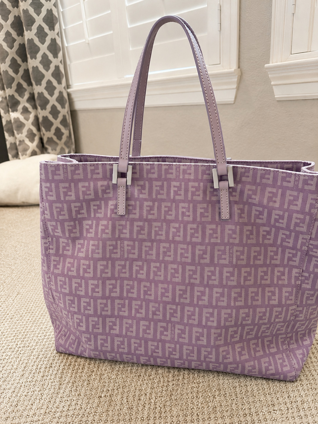 Authentic Vintage Fendi Lavender Zucchino FF Monogram Tote Bag leather handles