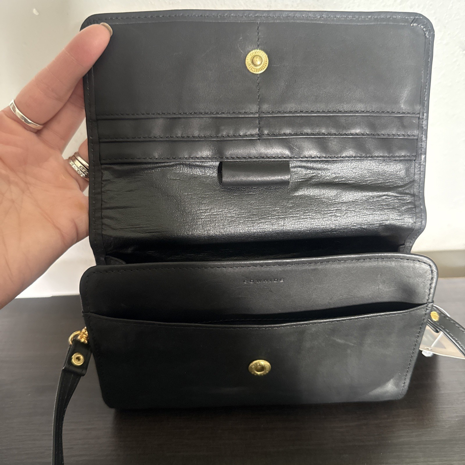 Rolfs Studio Collection Black Cowhide Leather Vintage Crossbody Purse NWT