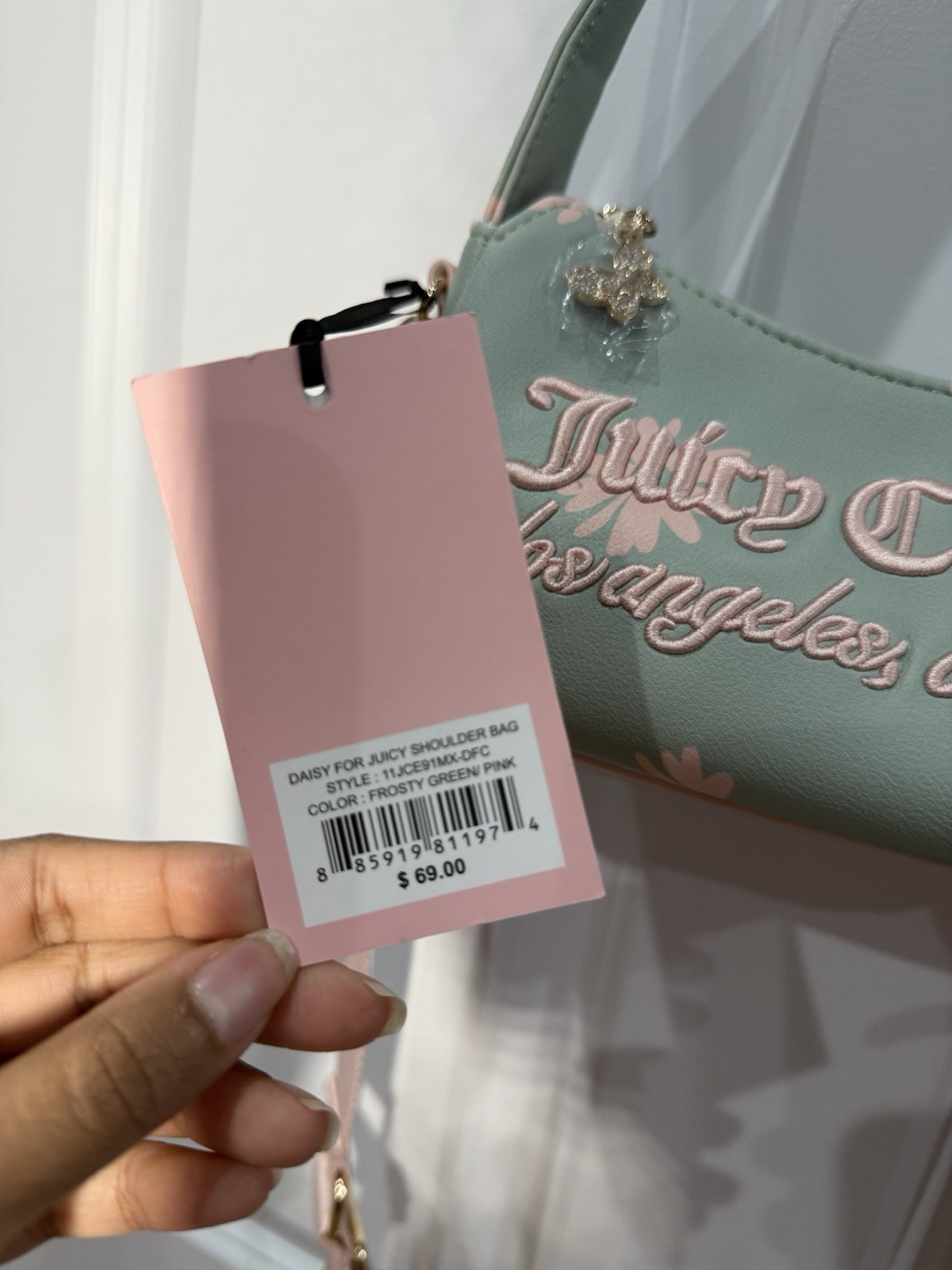 Juicy Couture Daisy Print Shoulder Bag Mint Green Pink Y2K Purse Womens New