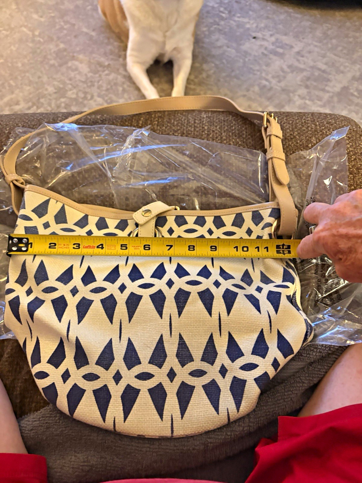 Spartina Geometric Blue/Beige Crescent Shoulder Bag Detachable Strap Magnetic