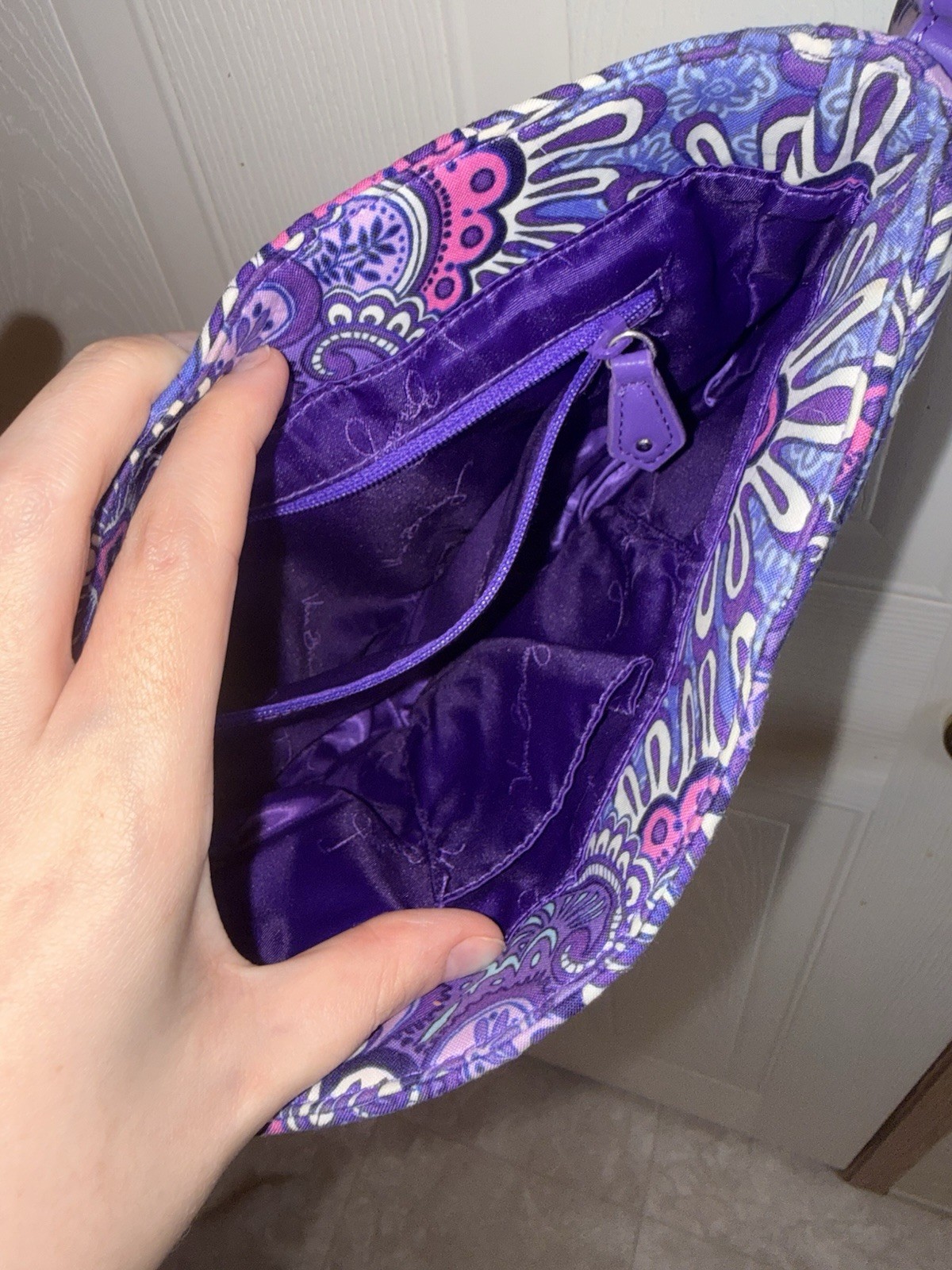 Vera Bradley Retired Lilac Tapestry (2016) Slim Saddle Crossbody Bag
