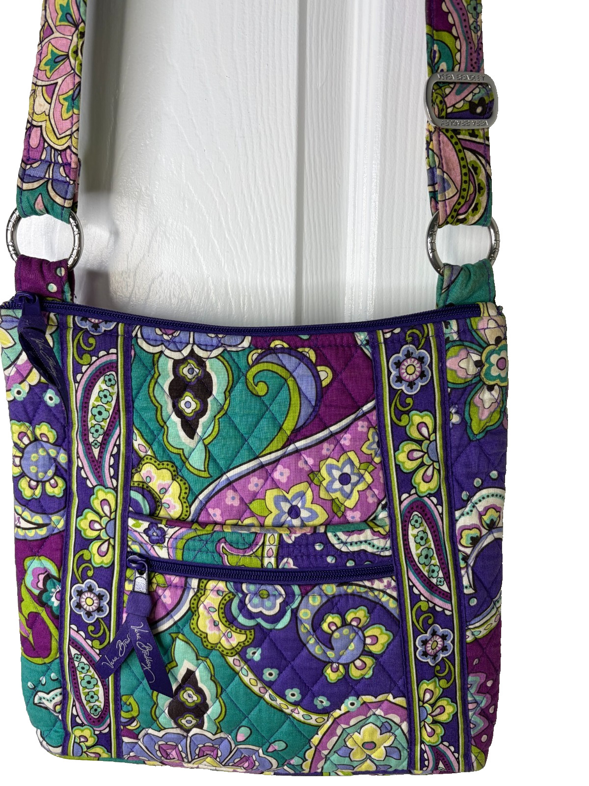 Vera Bradley Hipster Crossbody Bag Heather Paisley Purple Teal Quilted Cotton EU