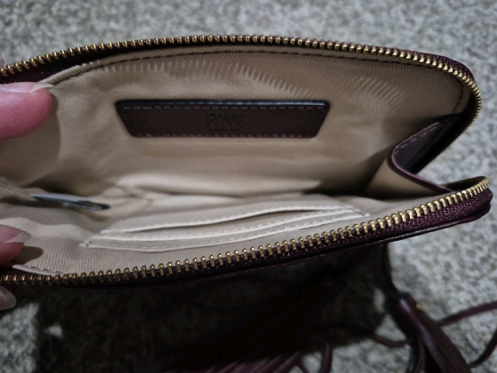 FRYE Paige Wristlet Bordeaux Tassel Accent Zip Closure 3 Inner Card Slots NWT