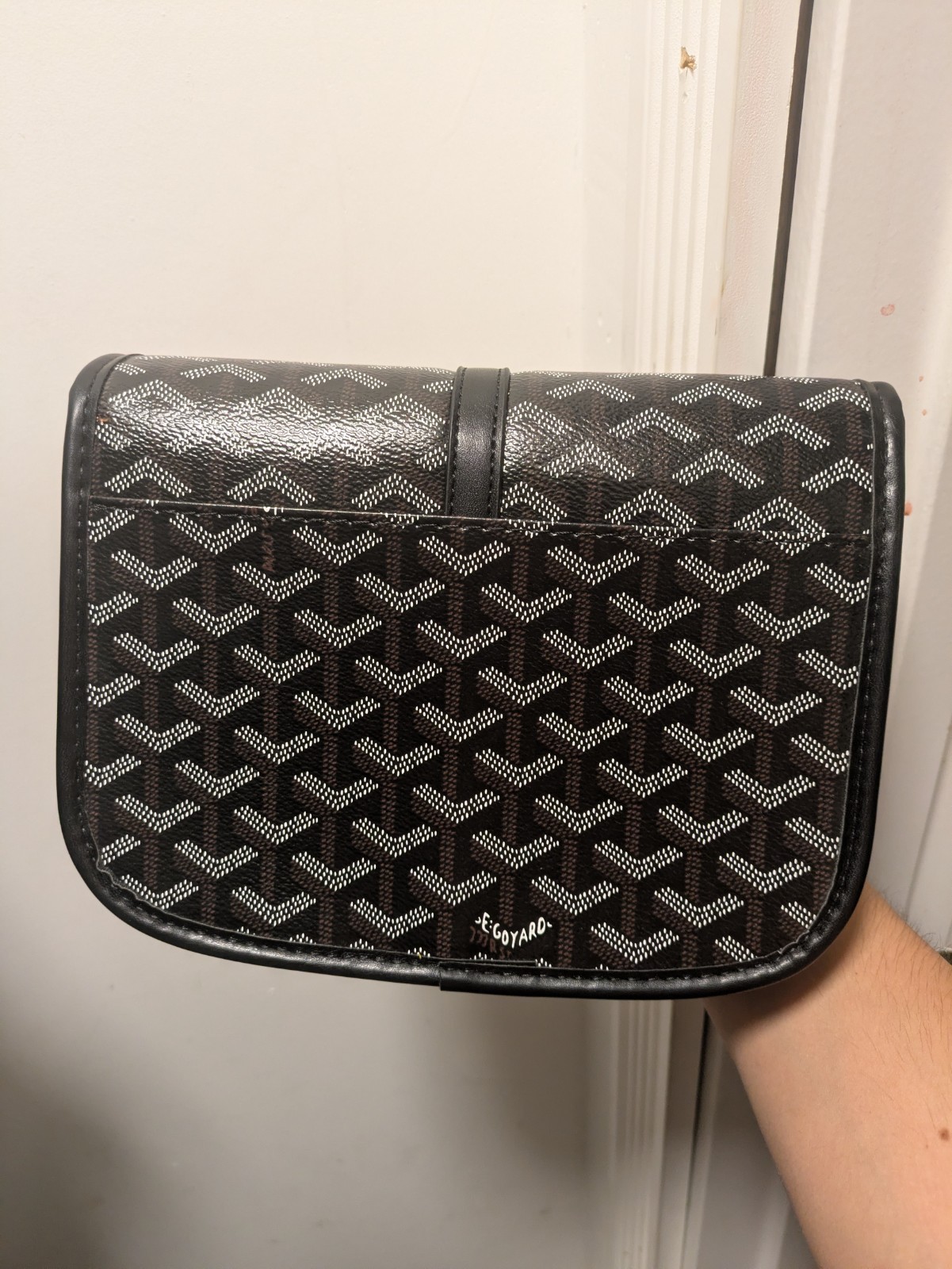 Goyard Goyardine Crossbody Flap Pouch Black/White Silver Hardware w/ Box