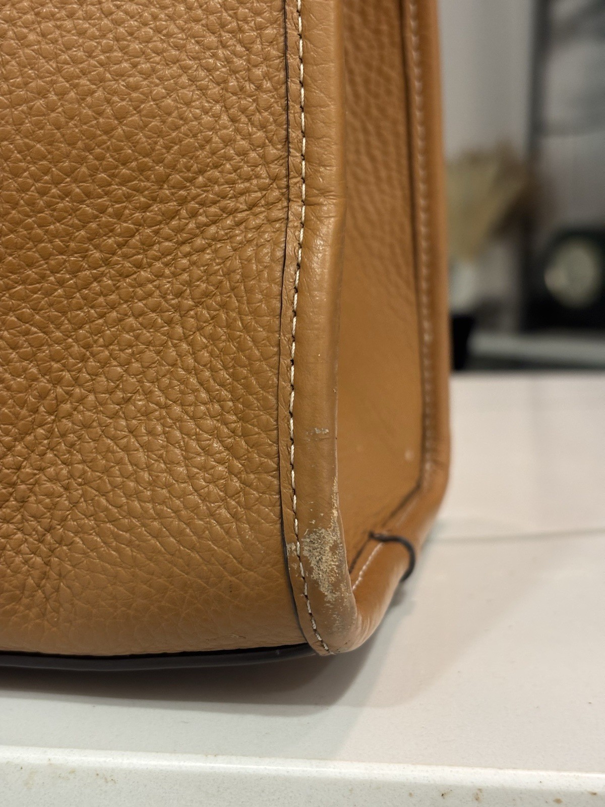 Coach Smith Tote Bag J2477-CU996 Tan With Burgundy Handles
