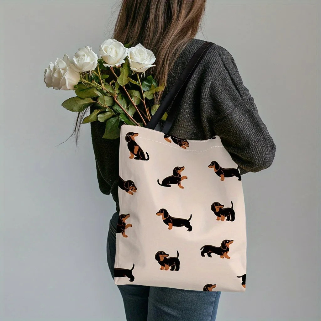 Chic Dachshund Print Tote Bag Large Capacity Shoulder Casual Handbag