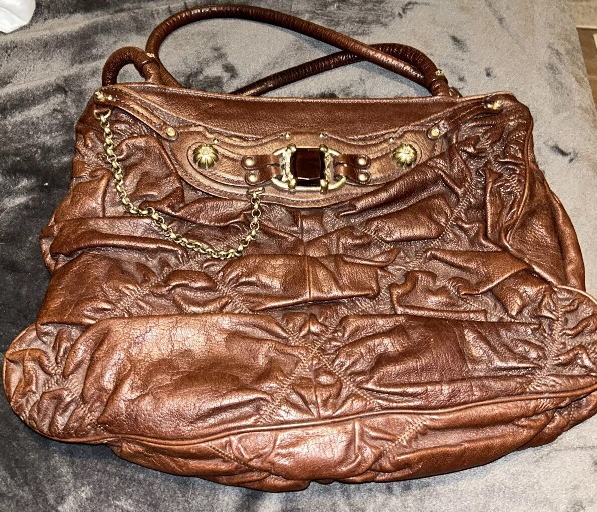 JUICY COUTURE QUILTED PLEATED ,JEWEL, LEATHER BAG 18 In Wide 12 In Height