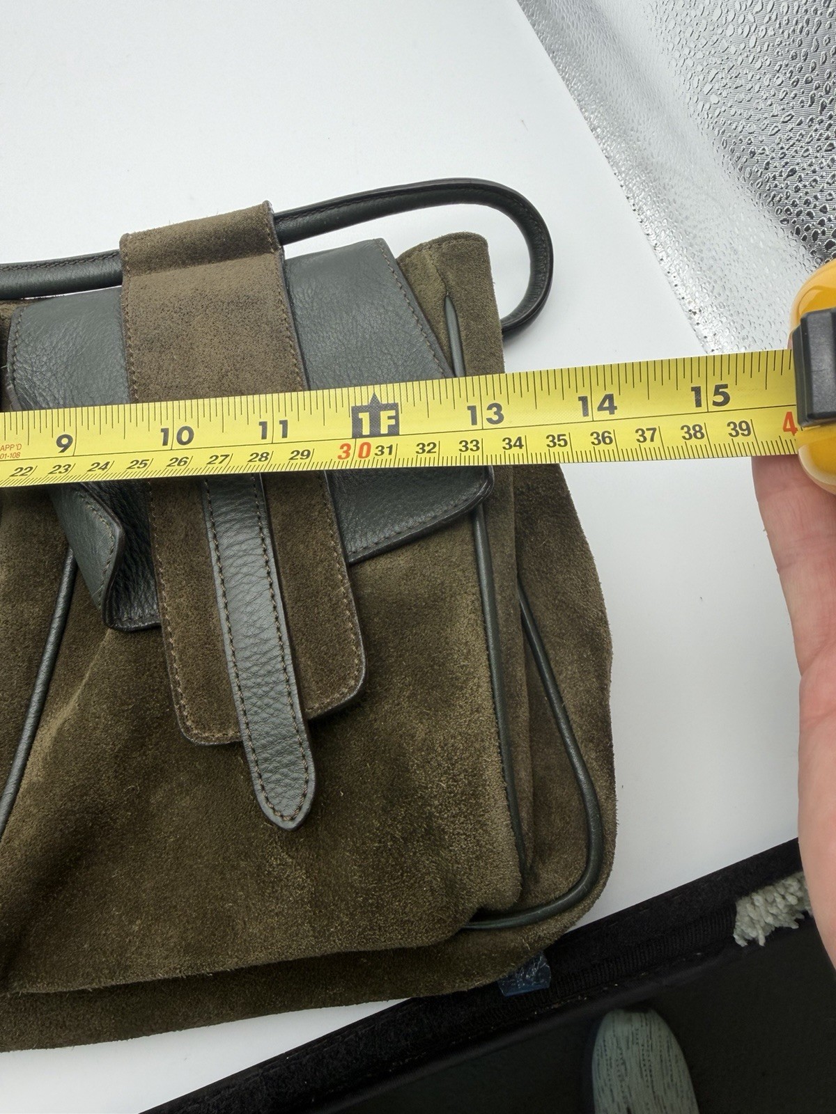 Hogan Brown Suede Leather Shoulder Bag Multi Pocket Italy Large Handbag