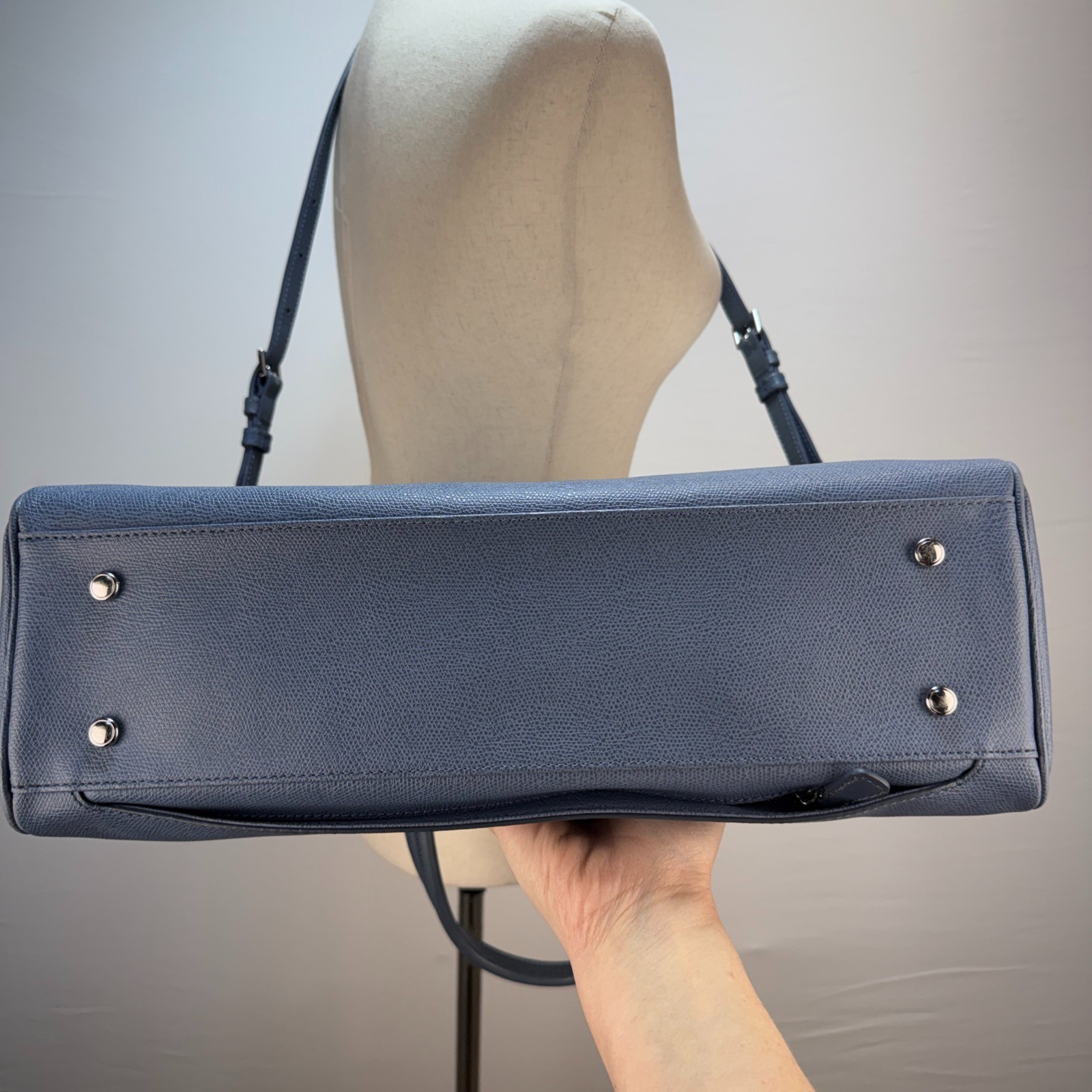 Tumi Sinclair Elaine Commuter Brief Tote Bag Cornflower Blue Leather Crossbody