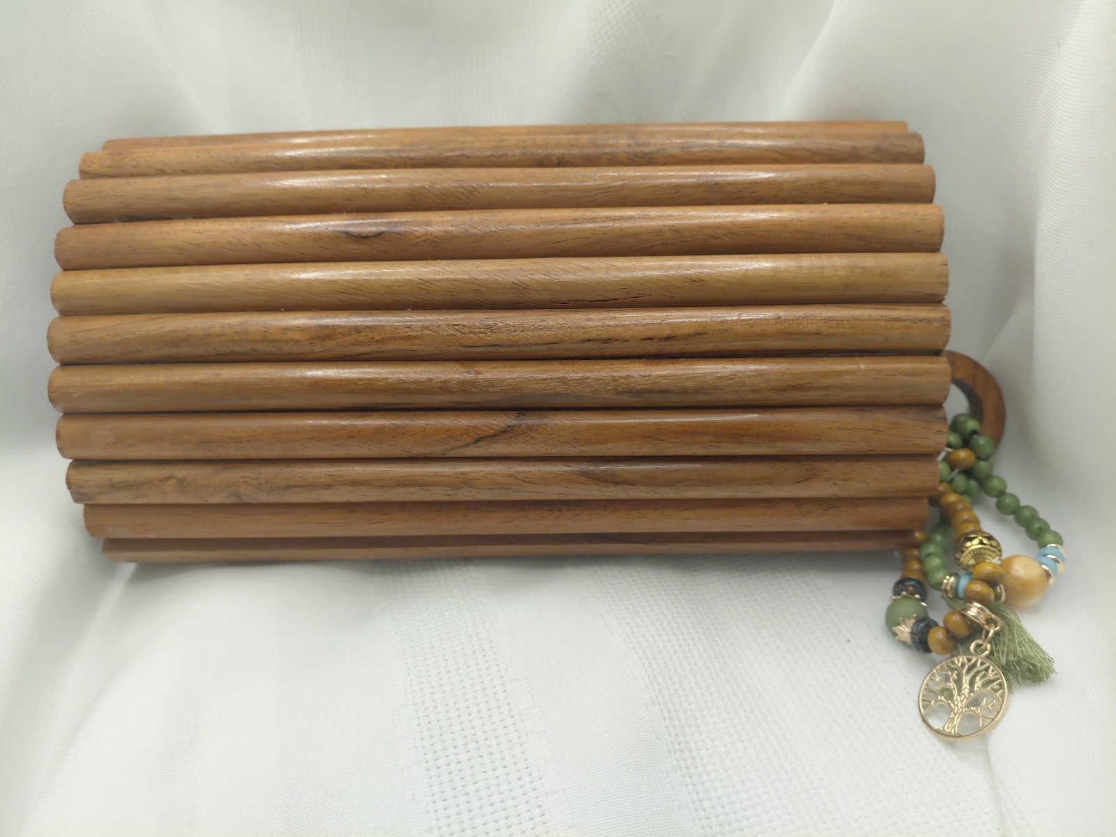 Kimberly Whitman for Anthony Melani Acacia Wood Ruth Clutch with Beaded Tassel