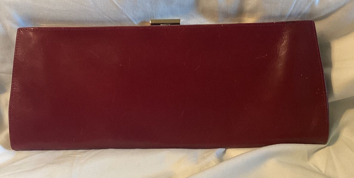 Hobo International Tomato Red Purse Clutch Leather Lined Slot Zipper/open pocket