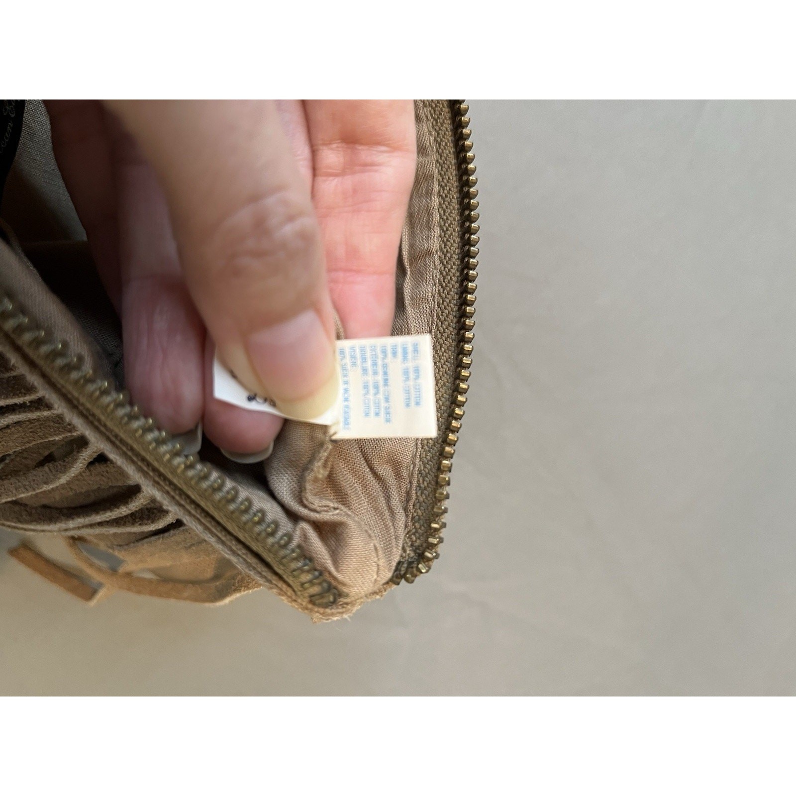 American Eagle Purse Small AEO Wristlet Boho Fringe Suede On Canvas Light Brown