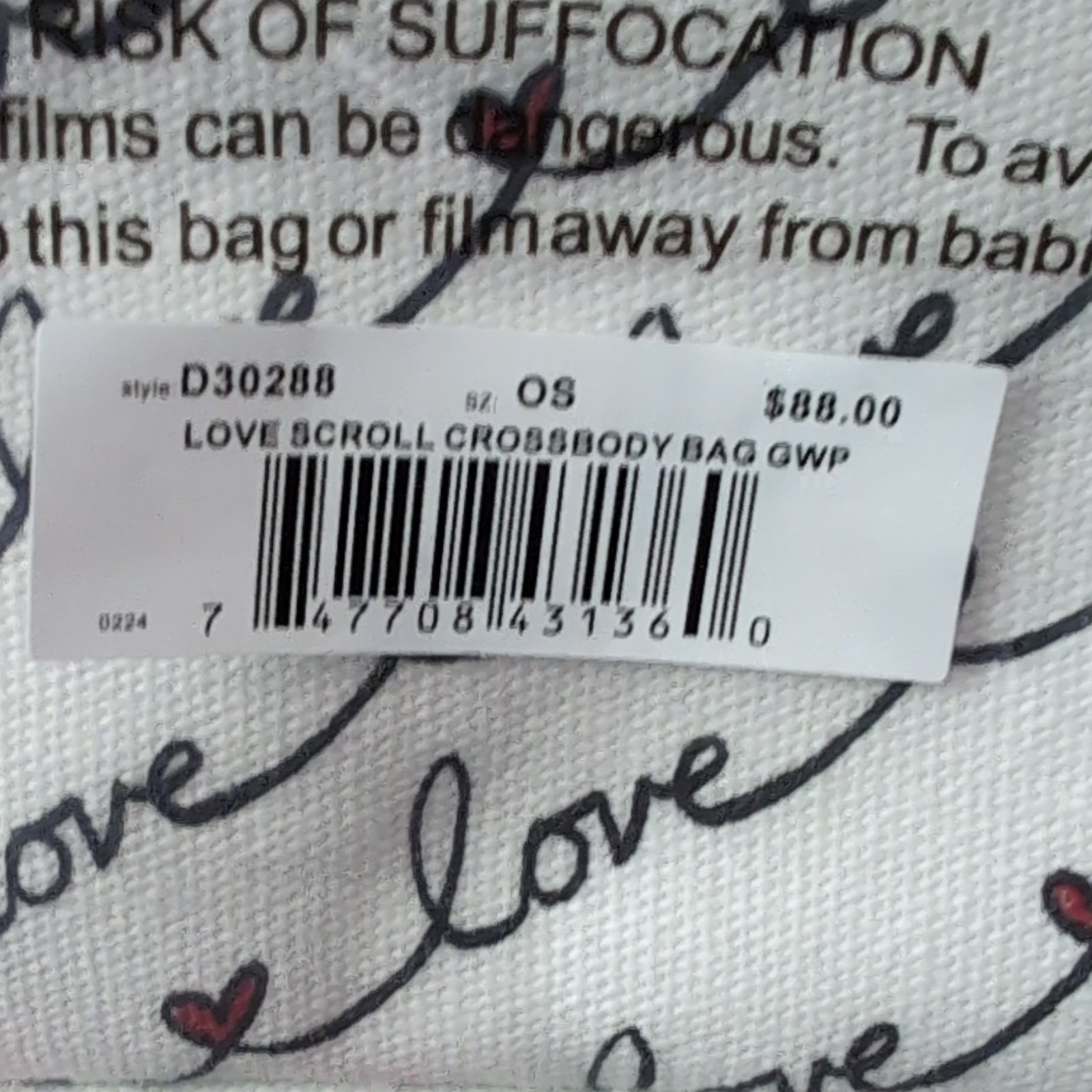 Brighton Love Scroll Small Crossbody Zip Heart Striped Strap White/Red/Black