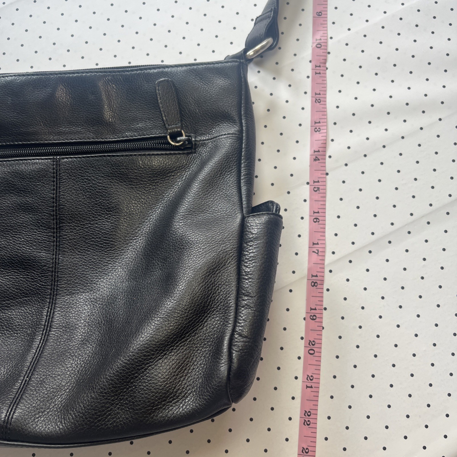 Rolfs Genuine Leather Hobo Shoulder Bag Black Organizer Zip Pocket
