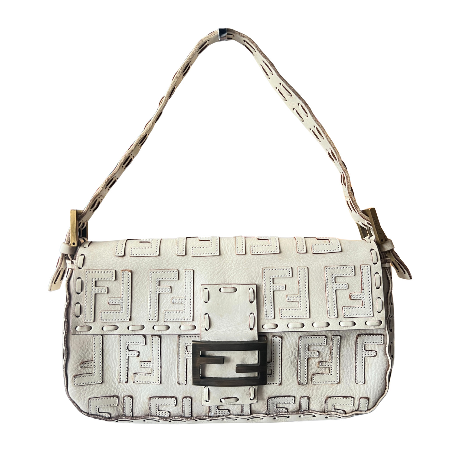 Fendi Raised Leather FF Zucca Baguette