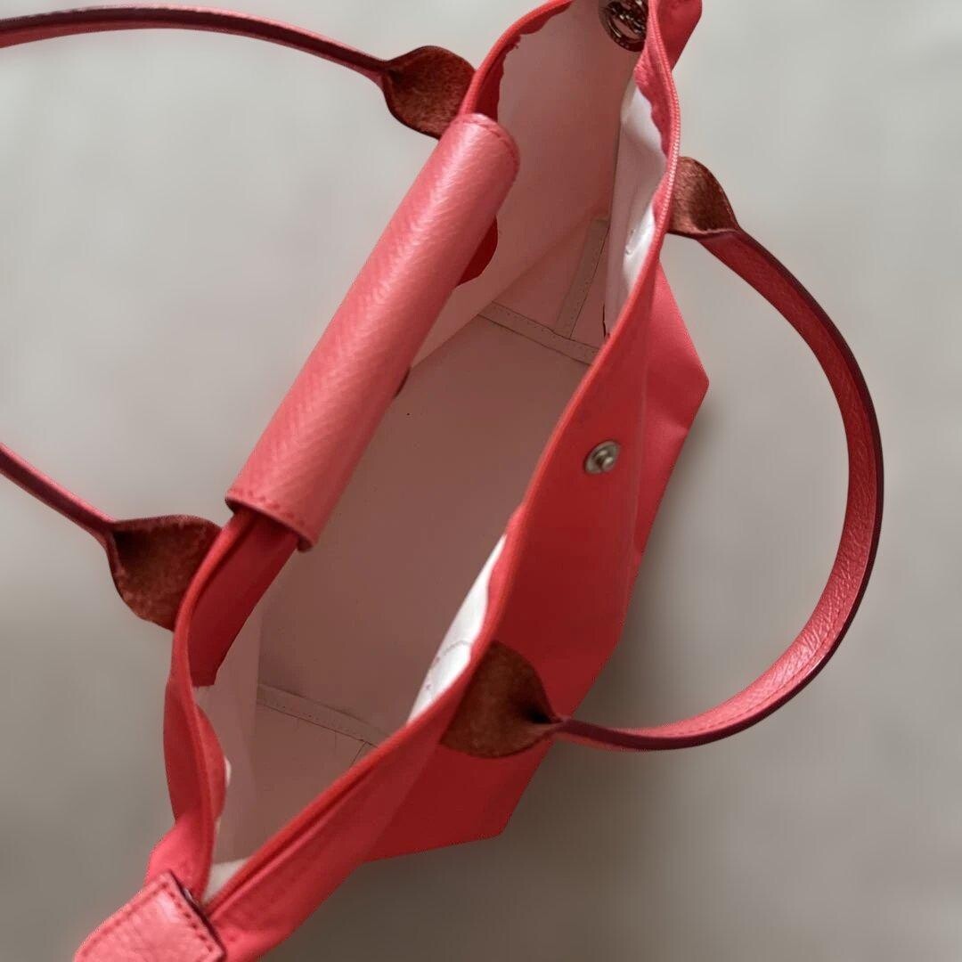 Longchamp Le Pliage Pink Nylon Leather Tote Bag Lightweight Zip Women 34cm