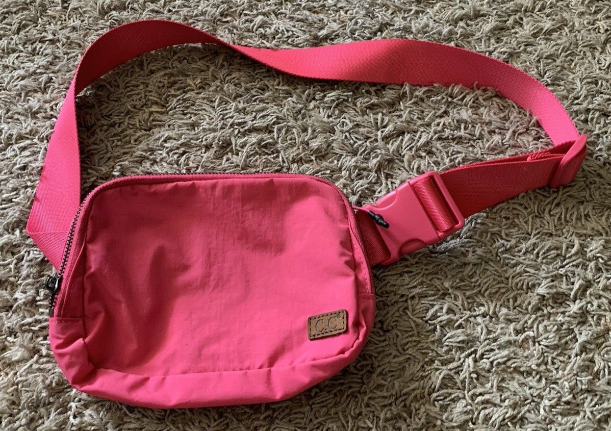 C.C Bright Pink Mini Fanny Pack/Belt Bag, Adjustable Strap, Zip, Approx 8″x6″x2″