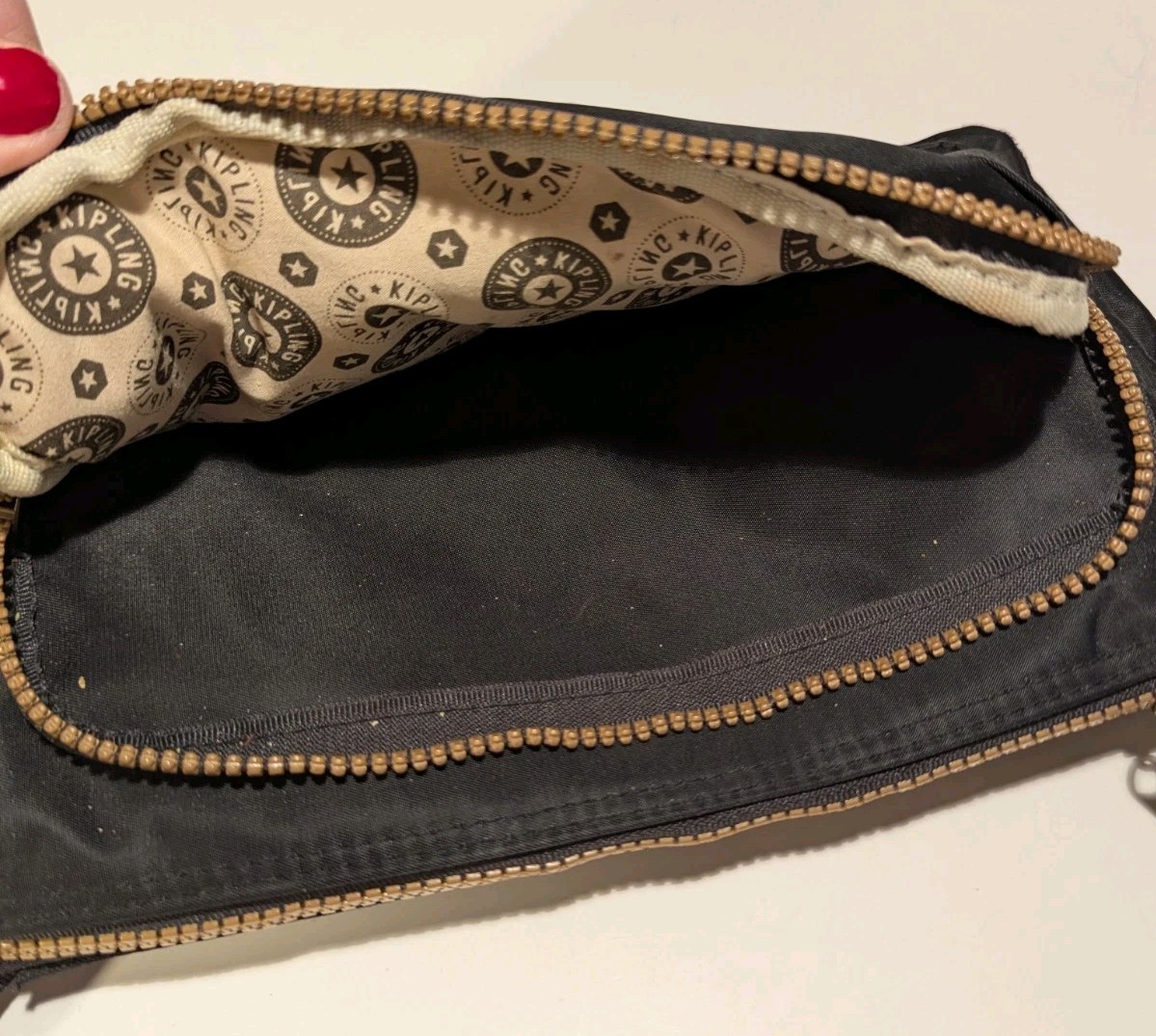 Kipling Black Nylon Crossbody with Brown Leather Trim