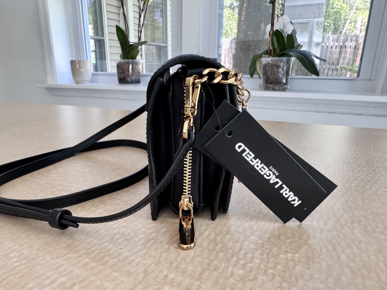 Karl Lagerfeld Paris Lourdes Black Leather Crossbody Bag NWT MSRP $198