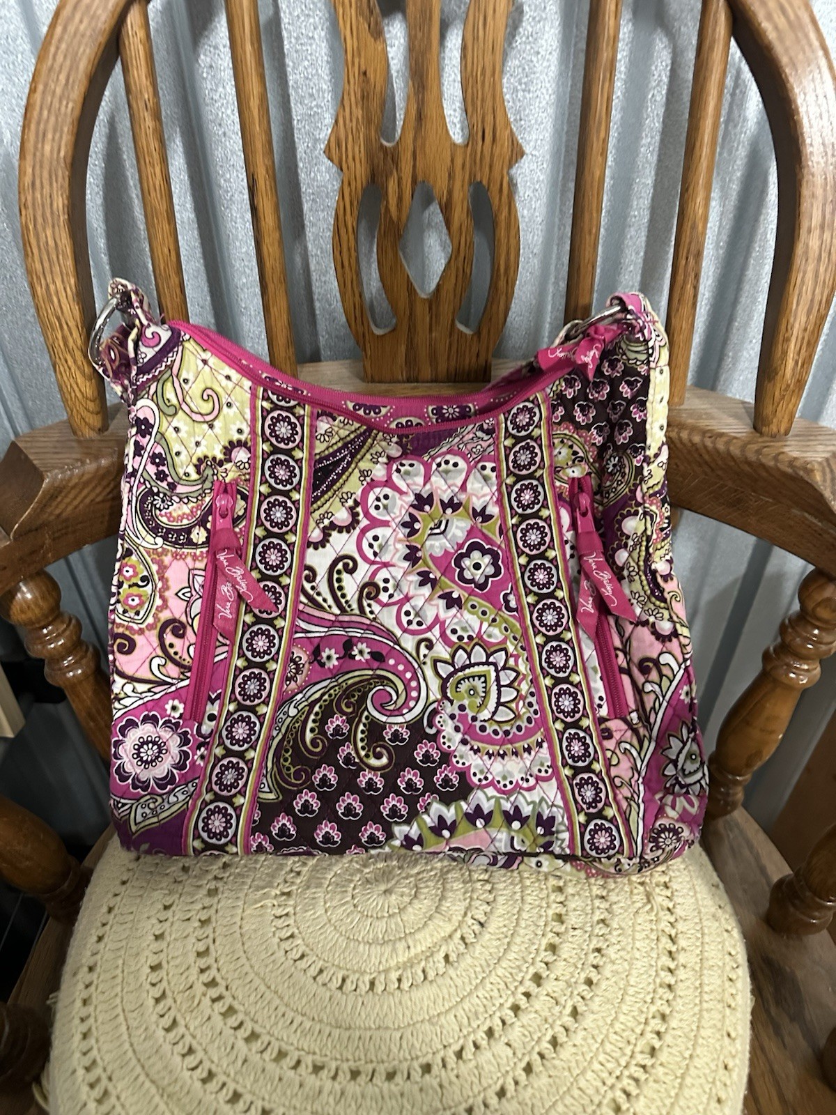 Pink Green & Brown Paisley Vera Bradley Crossbody Bag Purse Quilted