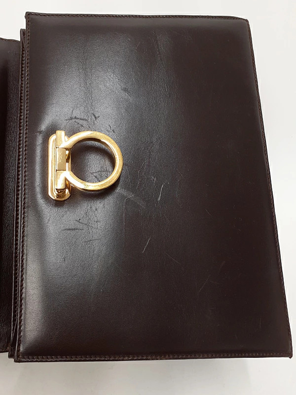 Salvatore Ferragamo Gancini 2WAY Handbag 21 2181 Leather Dark Brown #TB1310