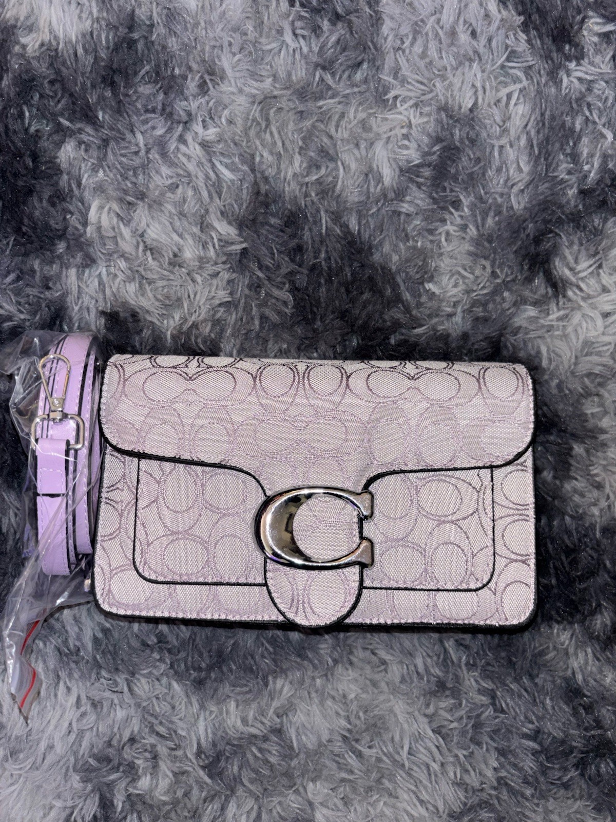 Coach Purse with Repeating Circular Logo Pattern In Purple and New with Tags