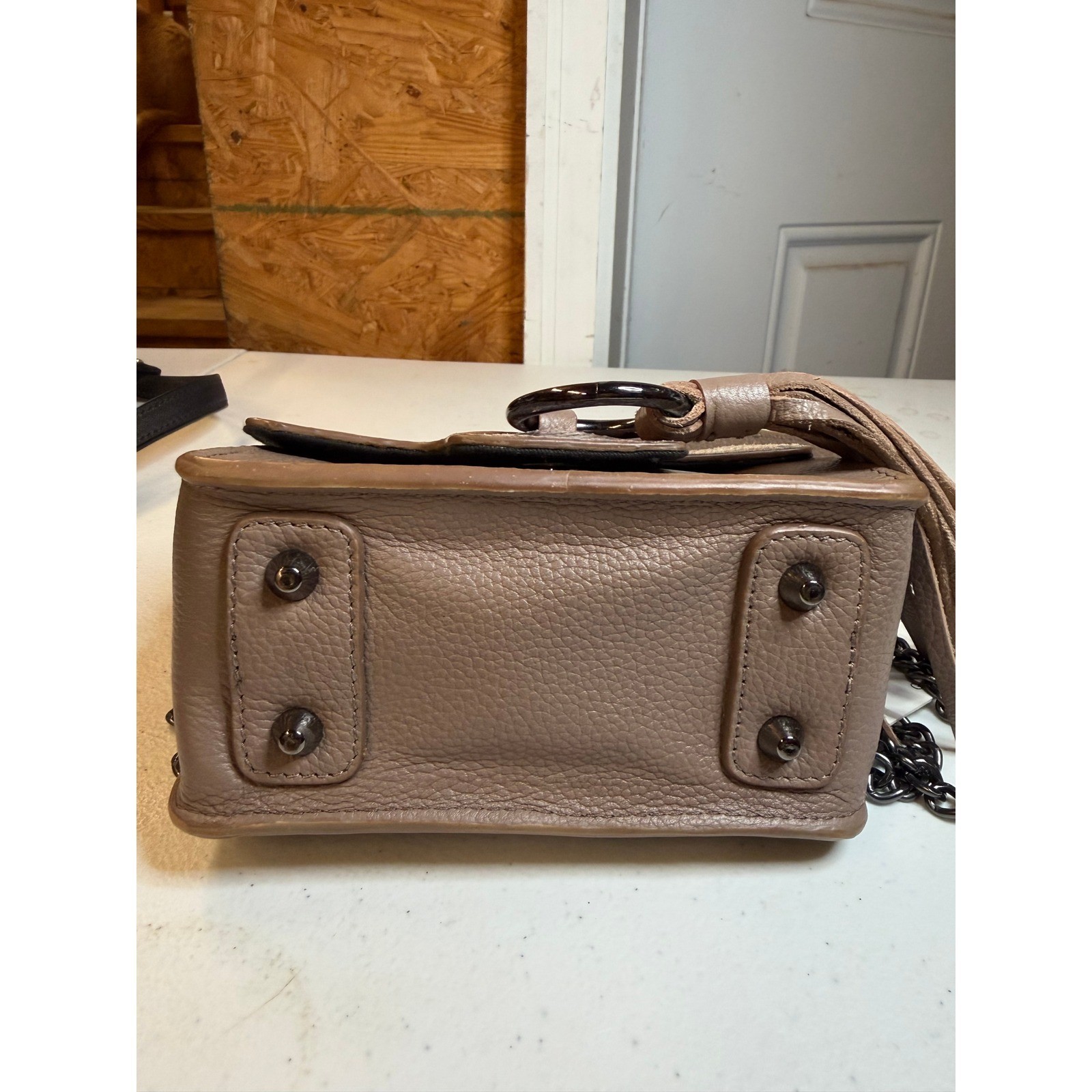 Purseption by B+L Snakeskin Embossed Leather Tassel Crossbody Bag Taupe Multi
