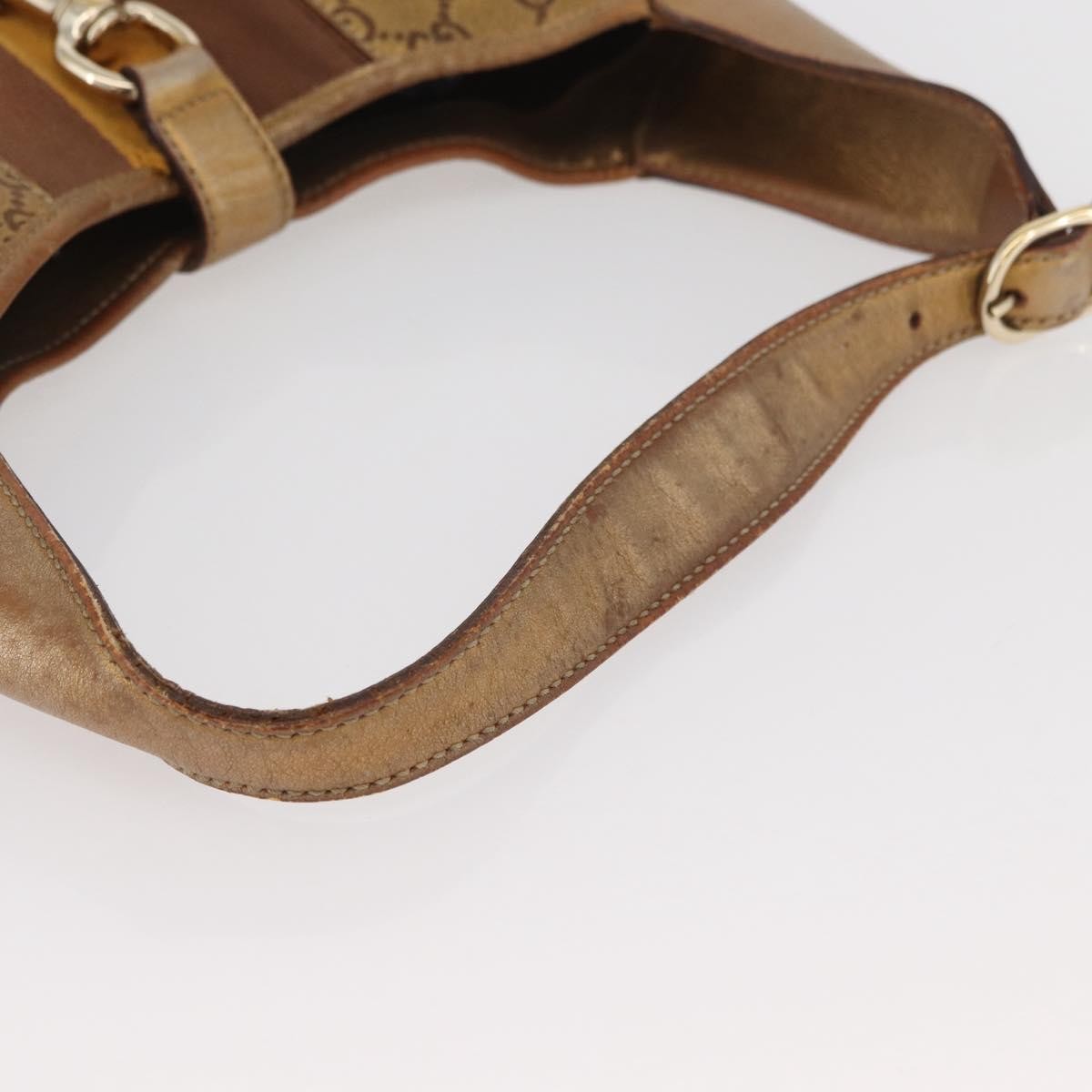 GUCCI GG Canvas Guccissima Sherry Line Bag Leather Gold 153029 Auth BAZ429