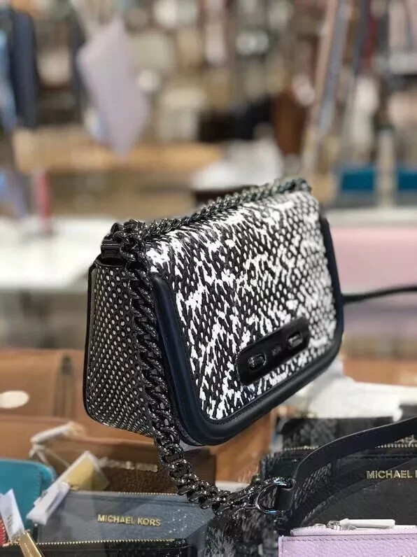 NWT Coach 59493 Swagger 20 Snakeskin Leather Chain Crossbody Bag in Black Chalk