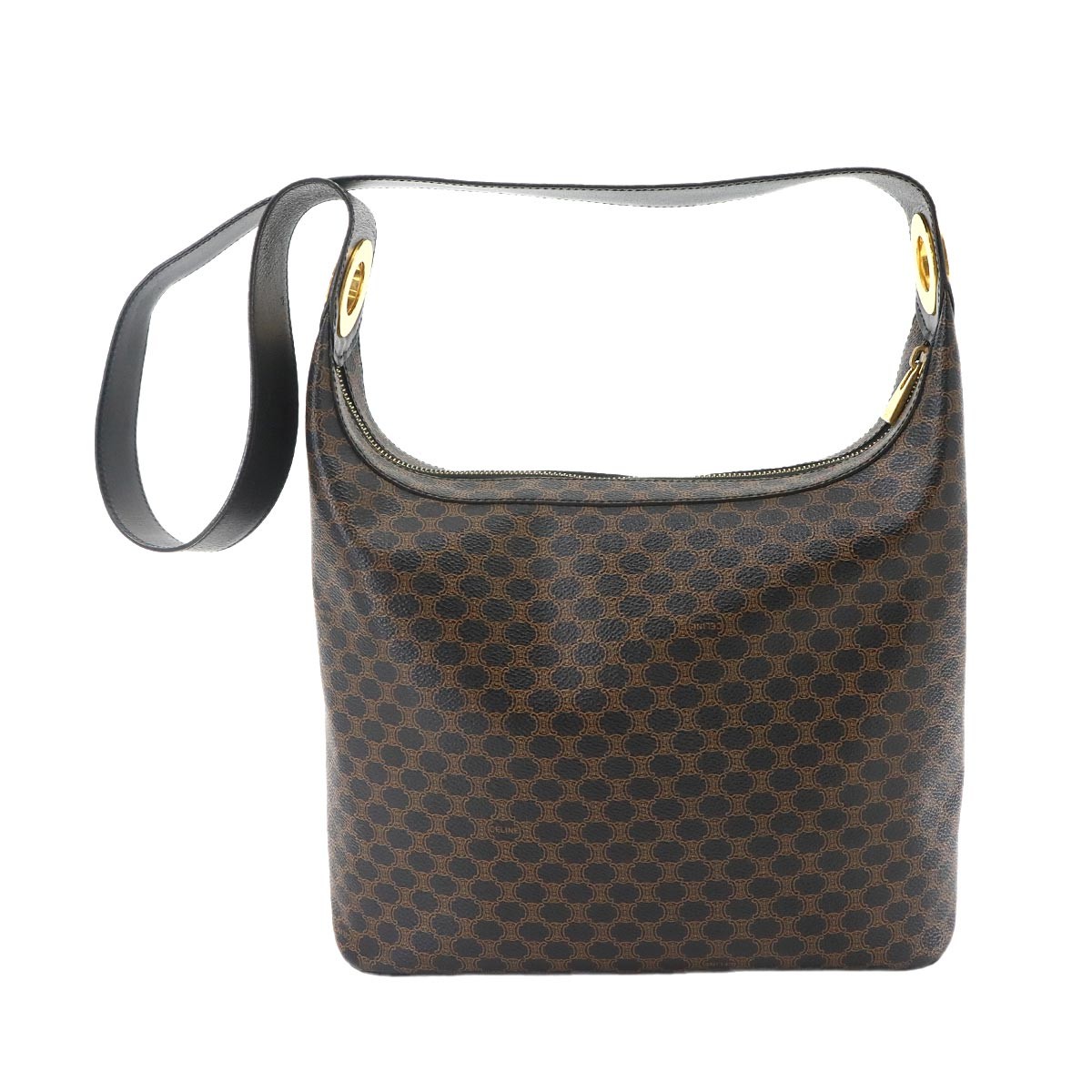 CELINE Macadam Shoulder Bag PVC Leather Black Brown Vintage Purse 90335401