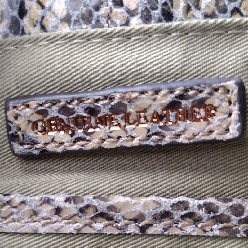 GILI Leather Reptile Snake Print Neutral Tone Large Shoulder Bag Statement Purse