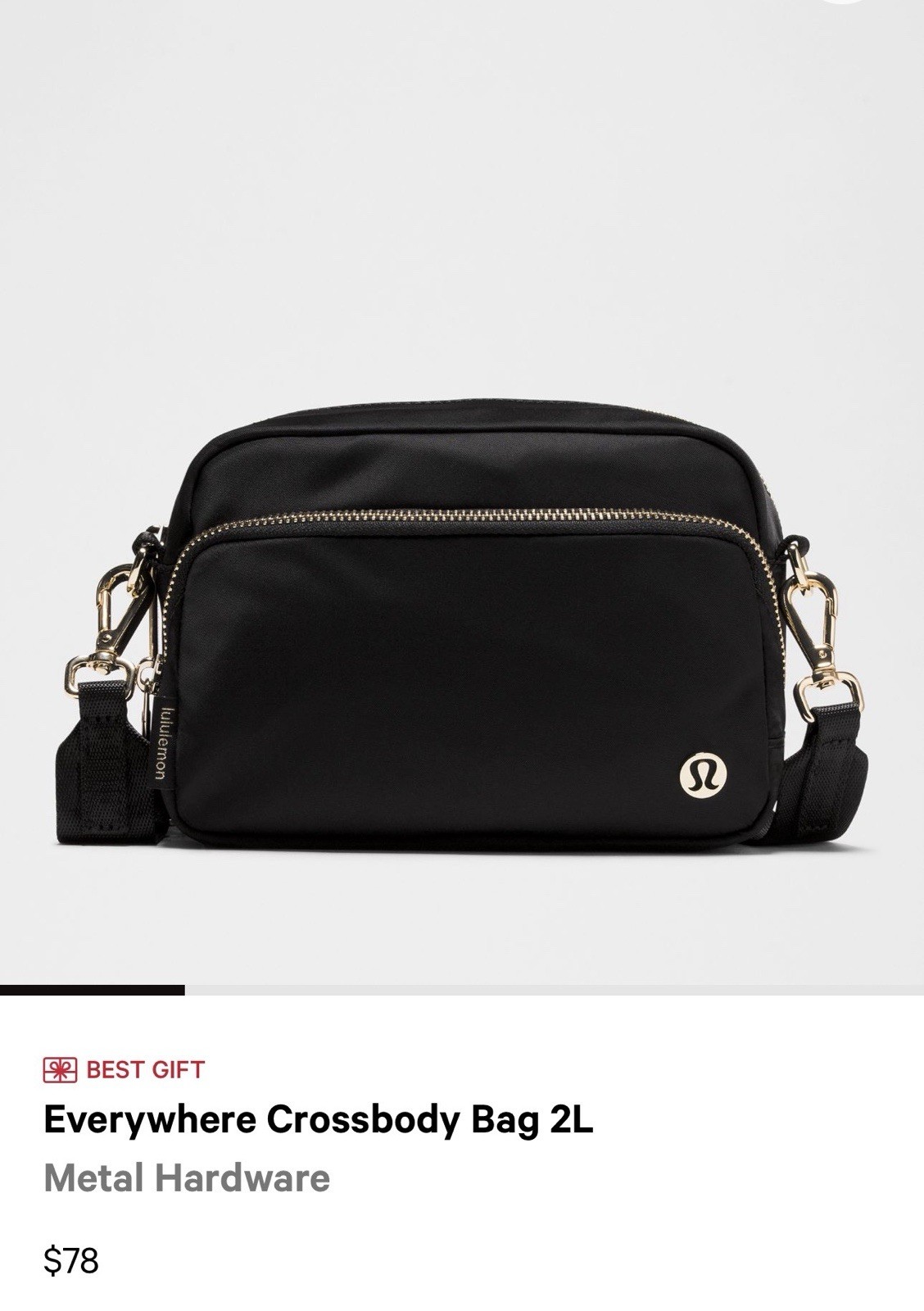 lululemon Everywhere Crossbody Bag Black Gold Hardware Zip Pockets