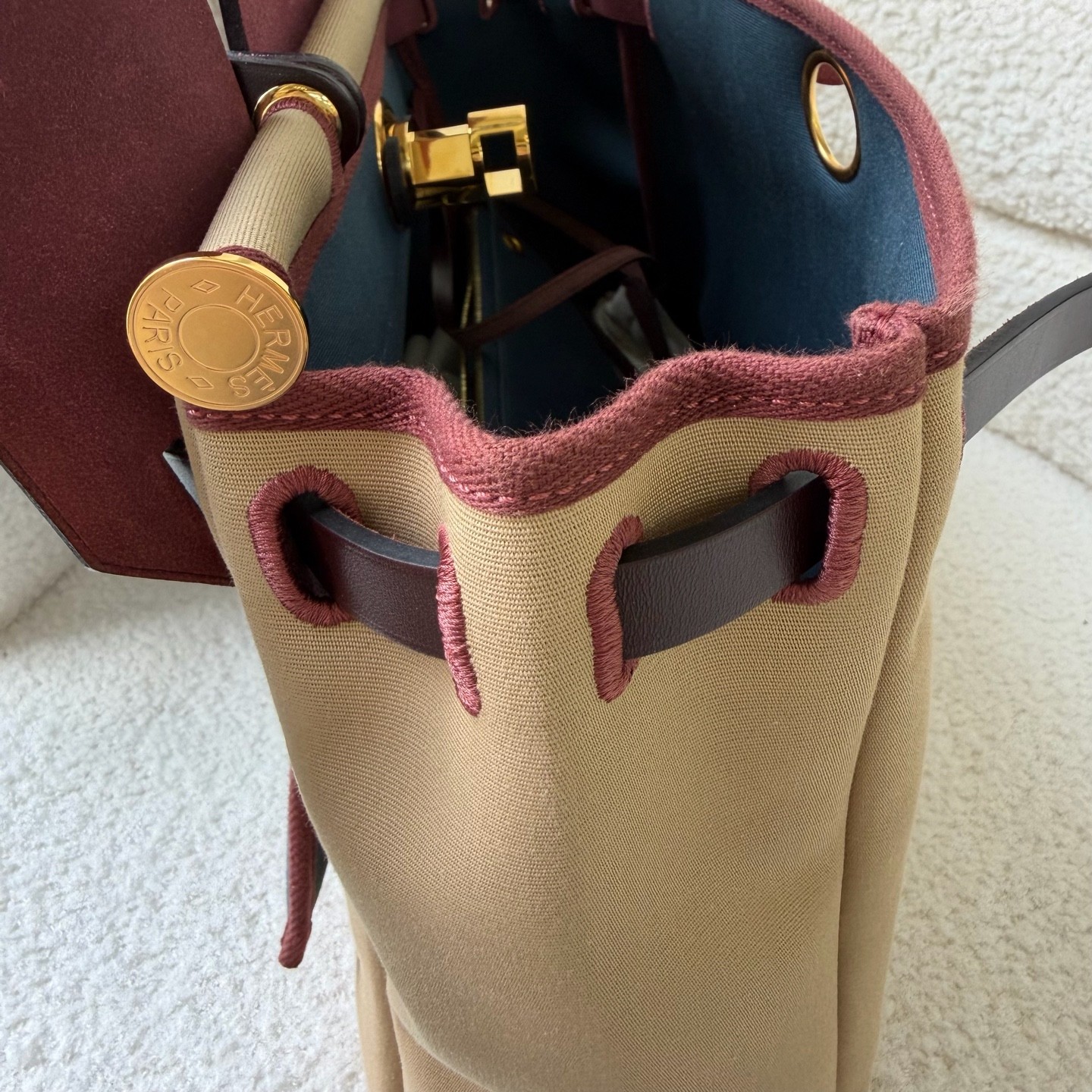 Hermes Herbag Normal Trench Beige Ebene Canvas Calf Leather Hand & Shoulder Bag