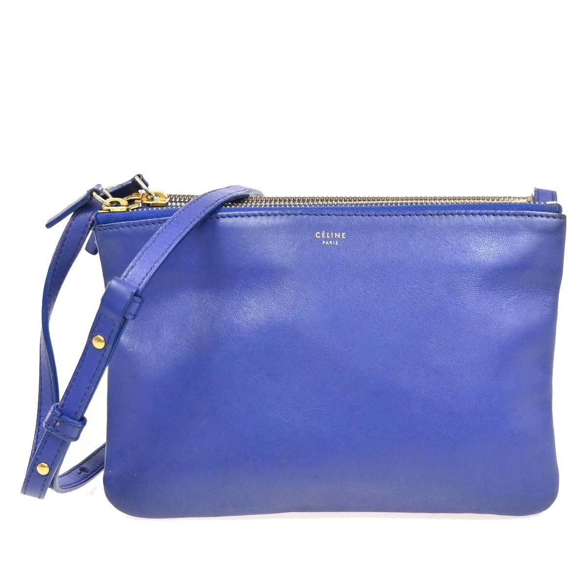 CELINE Logo Trio Crossbody Shoulder Bag Leather Blue Italy 80CA959